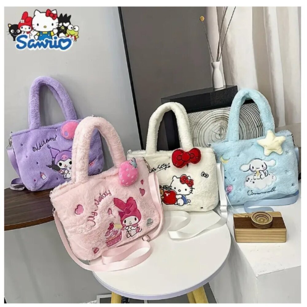 Sanrio Plush Cartoon Handbag, Hello Kitty Cinnamoroll Kuromi Mymelody Crossbody